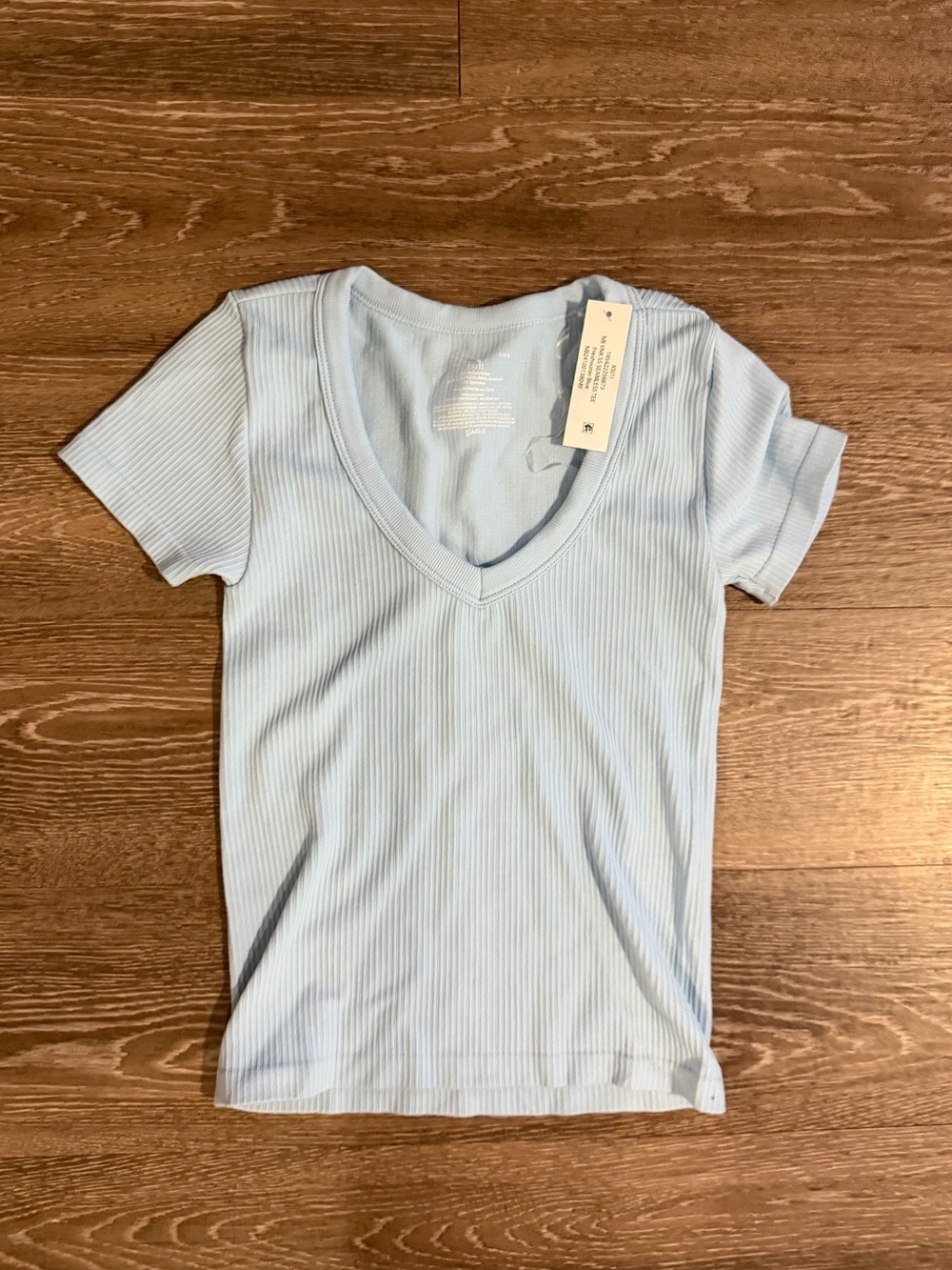 NOBO Pale Blue Ribbed V-Neck Short Sleeve Tee